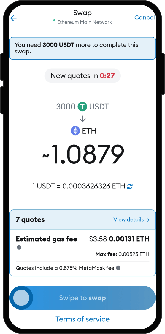 Swap Your USDT for Aave Ethereum WETH