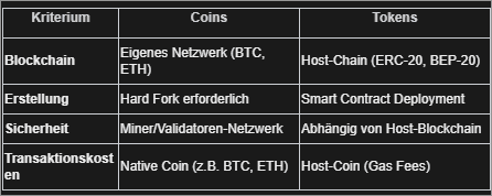 Tabela porównawcza coinów i tokenów – różnice w blockchainie, tworzeniu, bezpieczeństwie i kosztach transakcji na rynku kryptowalut 2025