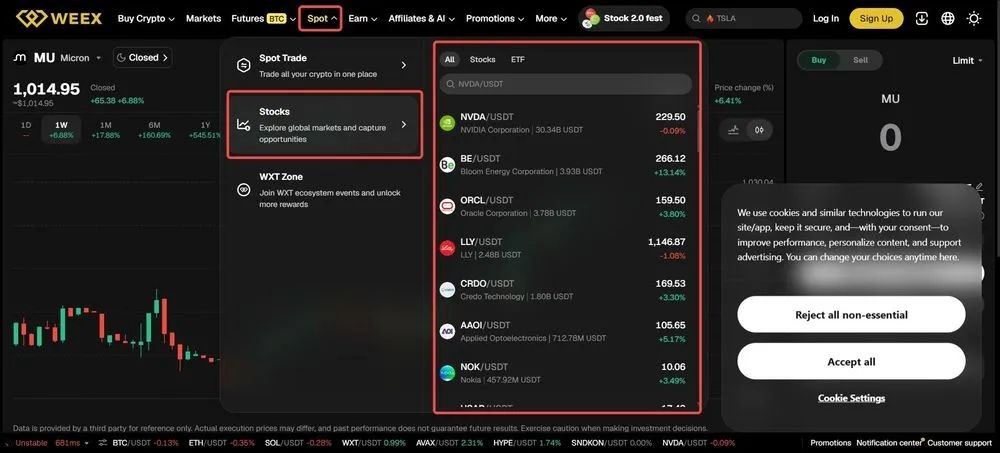 How to Trade TSLA/USDT on the WEEX Website:Step 2: Find TSLA
