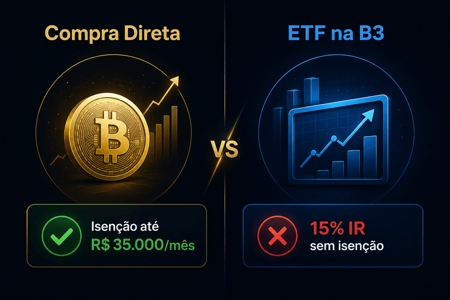 Porównanie podatku dochodowego między ETF Bitcoin na B3 a bezpośrednim zakupem na giełdzie