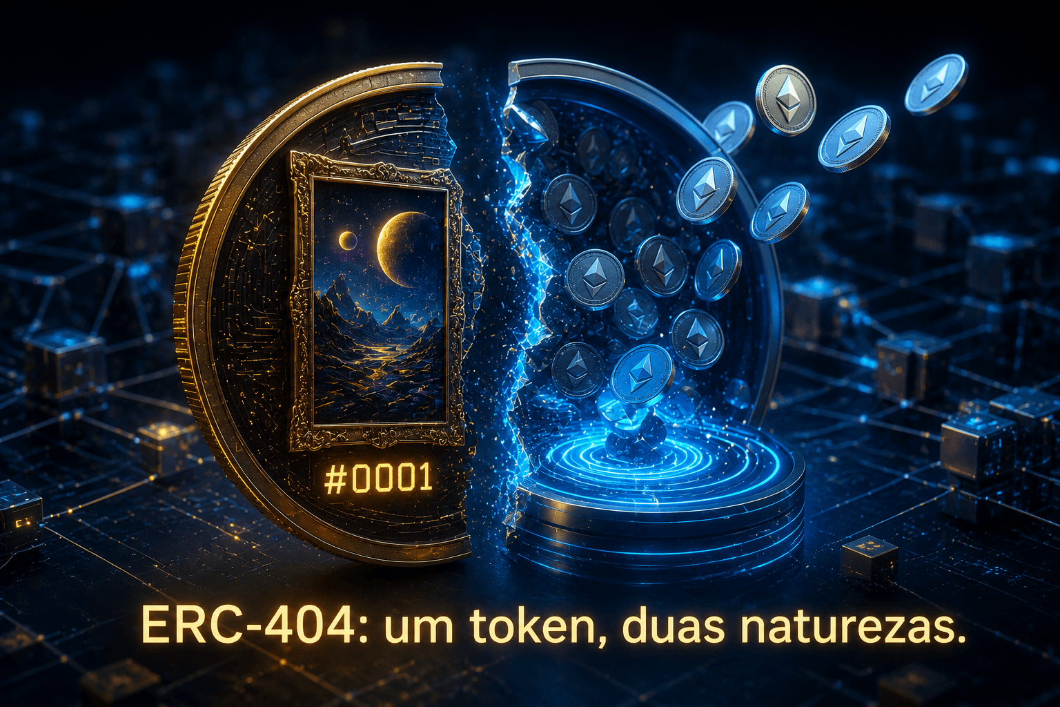 Mechanizm ERC-404 pokazujący dualizm między tokenem wymiennym a NFT w jednym zasobie cyfrowym