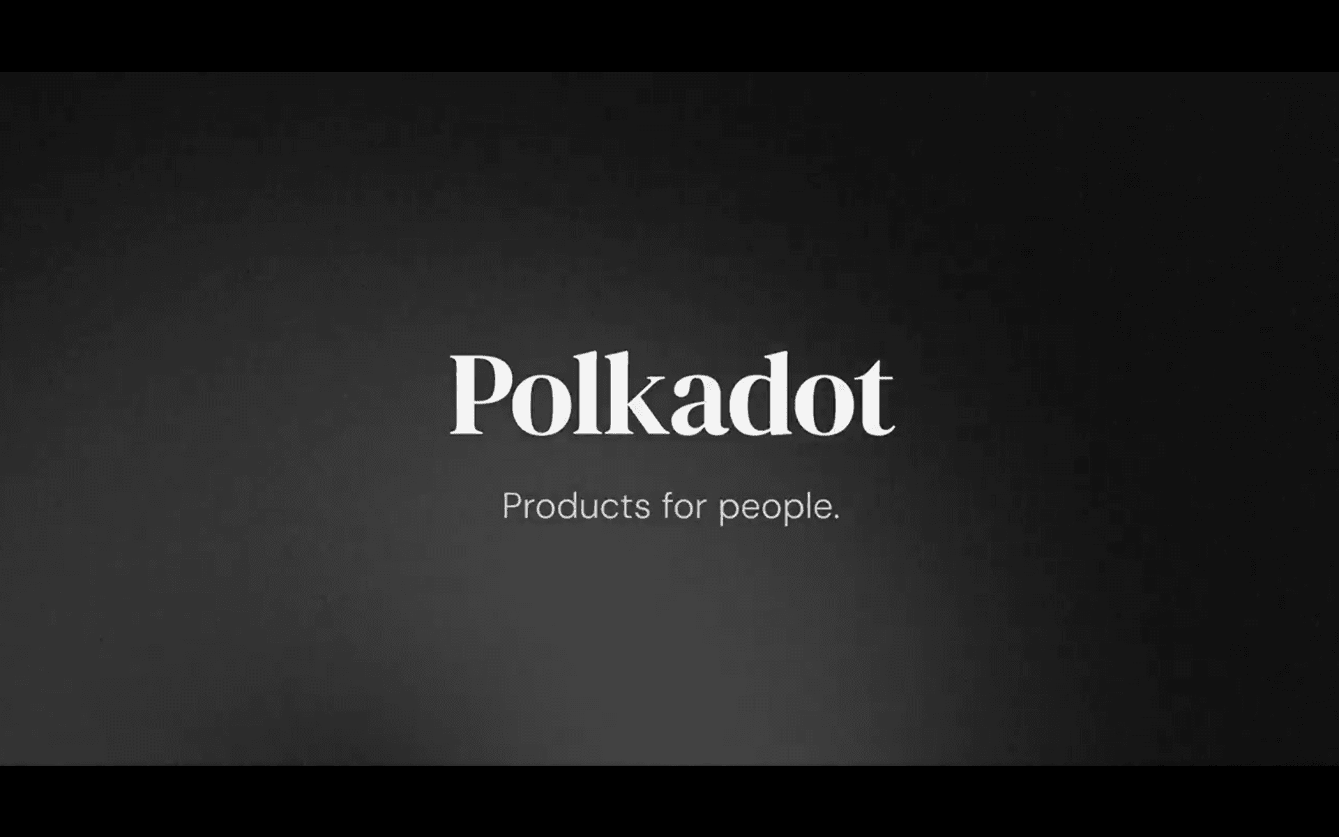 Obraz marki Polkadot z logo i hasłem 'Produkty dla ludzi' na ciemnym tle – nowoczesny branding dla zorientowanego na użytkownika wielołańcuchowego blockchaina.